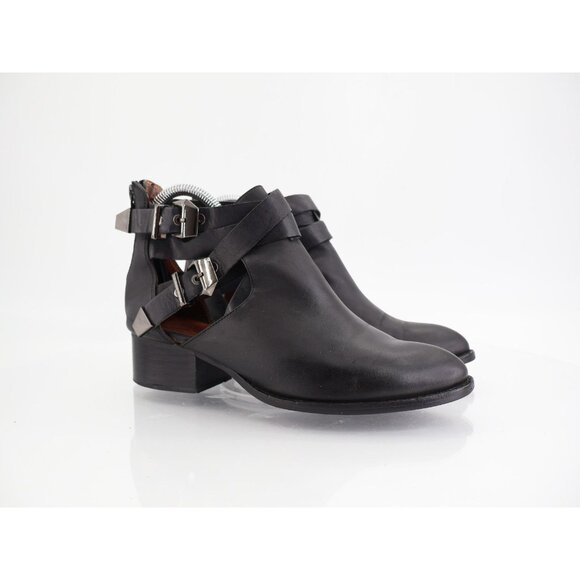 Jeffrey Campbell Everly Boots Women 7 Black Leather Cutout Straps Buckle Shoes - Picture 1 of 14